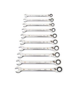 10 Piece 12 Point Metric 90T Reversible Ratcheting Wrench Set