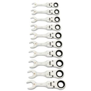 10 Piece 90-Tooth 12 Point Metric Stubby Flex Ratcheting Combination Wrench Set