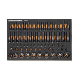 Gearwench 66 Piece 1/4 3/8 and 1/2 Inch Drive 6 Point Metric Impact Socket Set in Foam Storage Tray